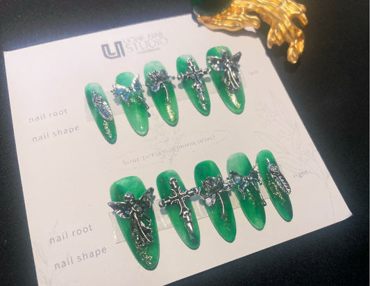 Emerald Angel Press-On Nails