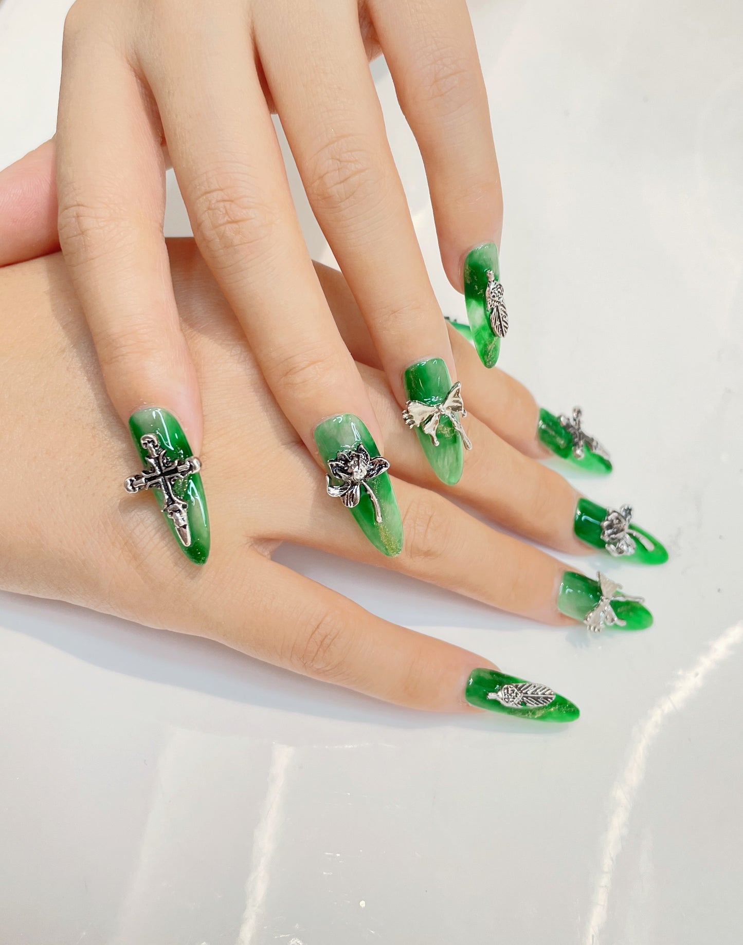 Emerald Angel Press-On Nails